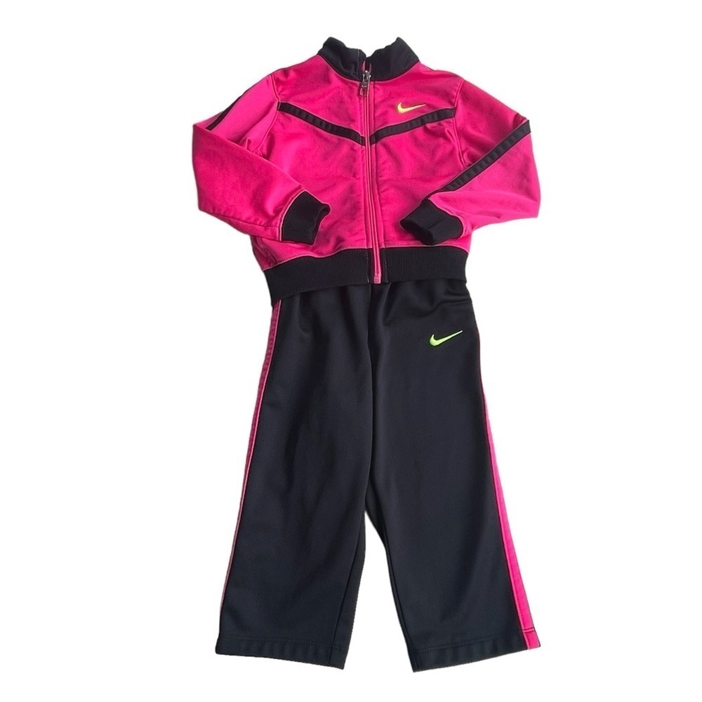 Nike Neon Pink Track Jacket and Black Sweatpants Set US 24M
